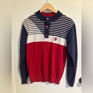 Preppy Vintage Navy and Red Striped Crewneck Sweater